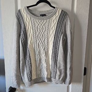Gray and Cream Cable Knit Sweater
